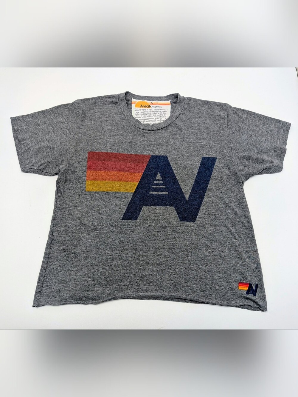 Aviator Nation Logo Cropped Cropped Heather Gray Boyfriend Tee Small - Picture 2 of 6